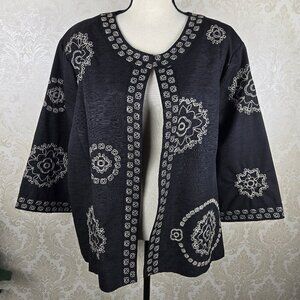 Birch Hill Woman Size 3X Black Evening Jacket Cream Floral Embroidery 3/4 Sleeve